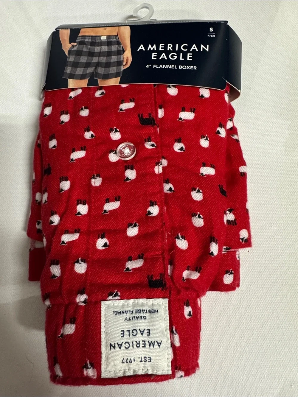 Flannel Boxers Mens Small American Eagle Red Sheep